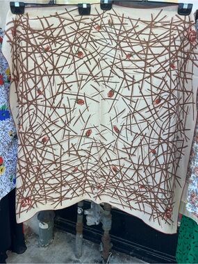 Vintage Echo Silk XL Scarf with Brown Bamboo Roses Pattern